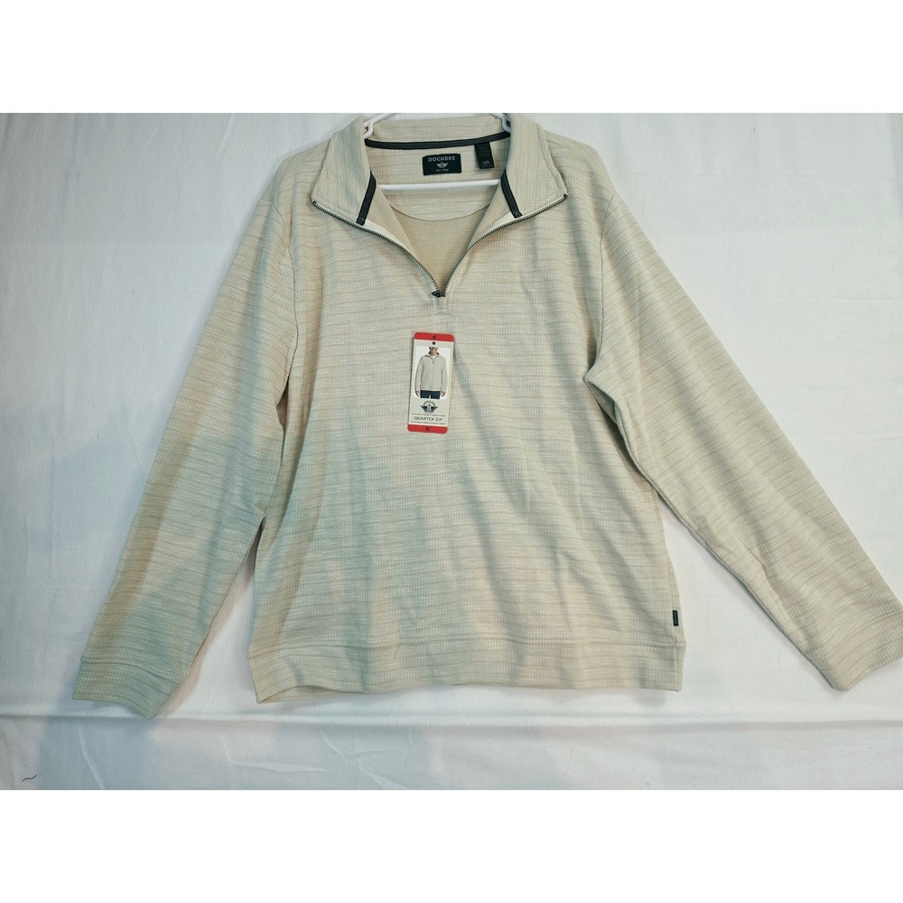 Dockers Mens Beige Textured Knit Chevron Quarter Zip Pullover Size M 1899643